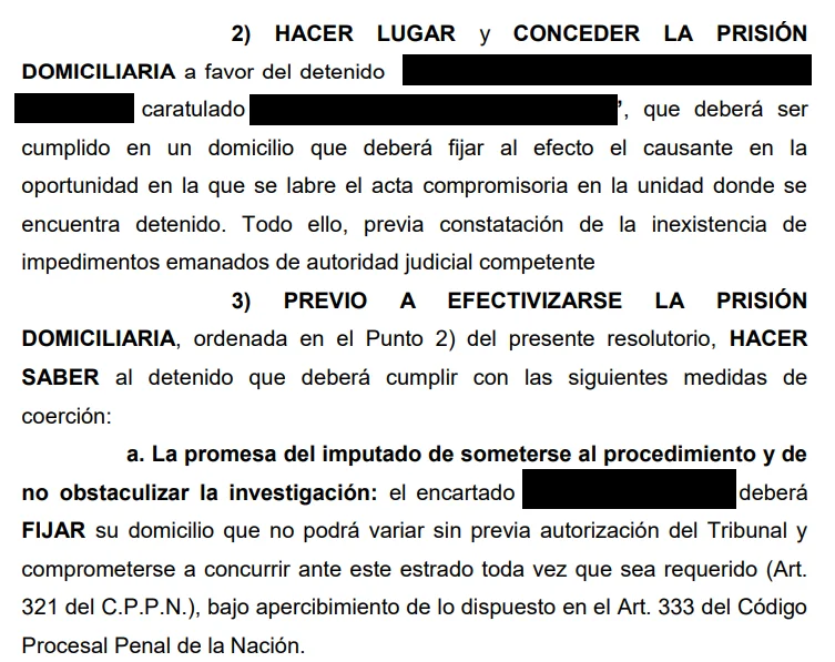 Resolución: arresto domiciliario