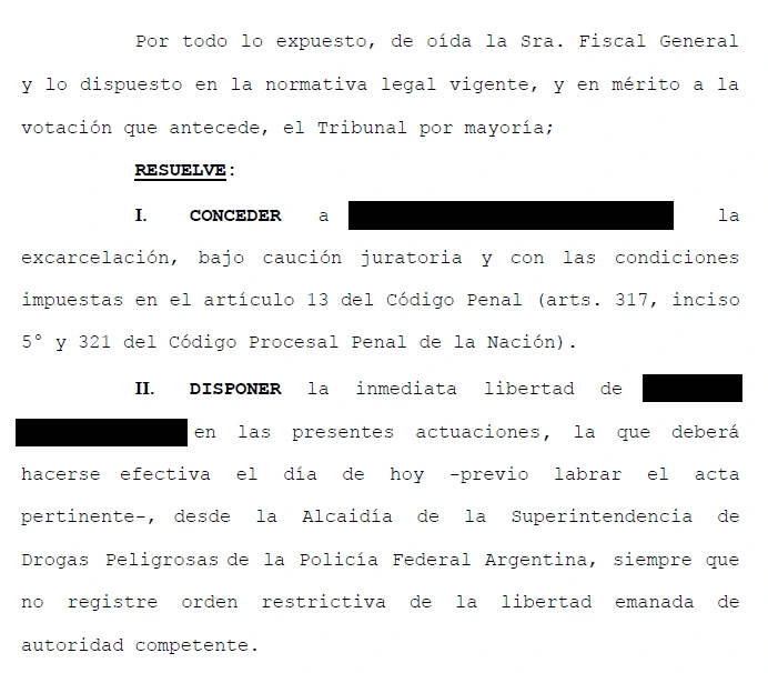 Resolución: excarcelación por robo agravado