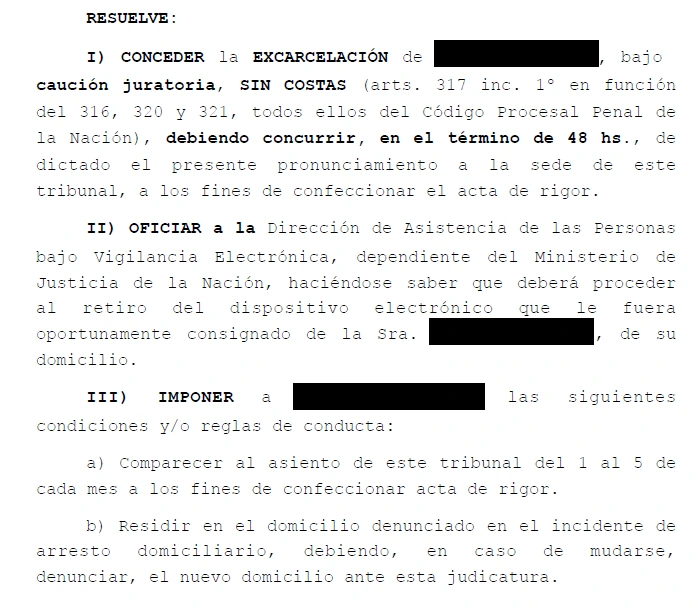 Resolución: libertad inmediata en causa de estafas