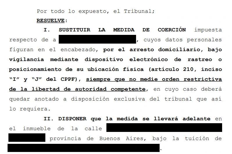 Resolución: morigeración de detención por salud