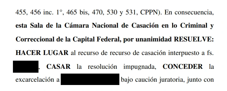 Resolución: excarcelación urgente en 24 horas